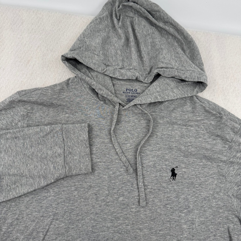 Polo Ralph Lauren Men Large Gray Heathered Long Sleeve Hooded T-Shirt Athleisure